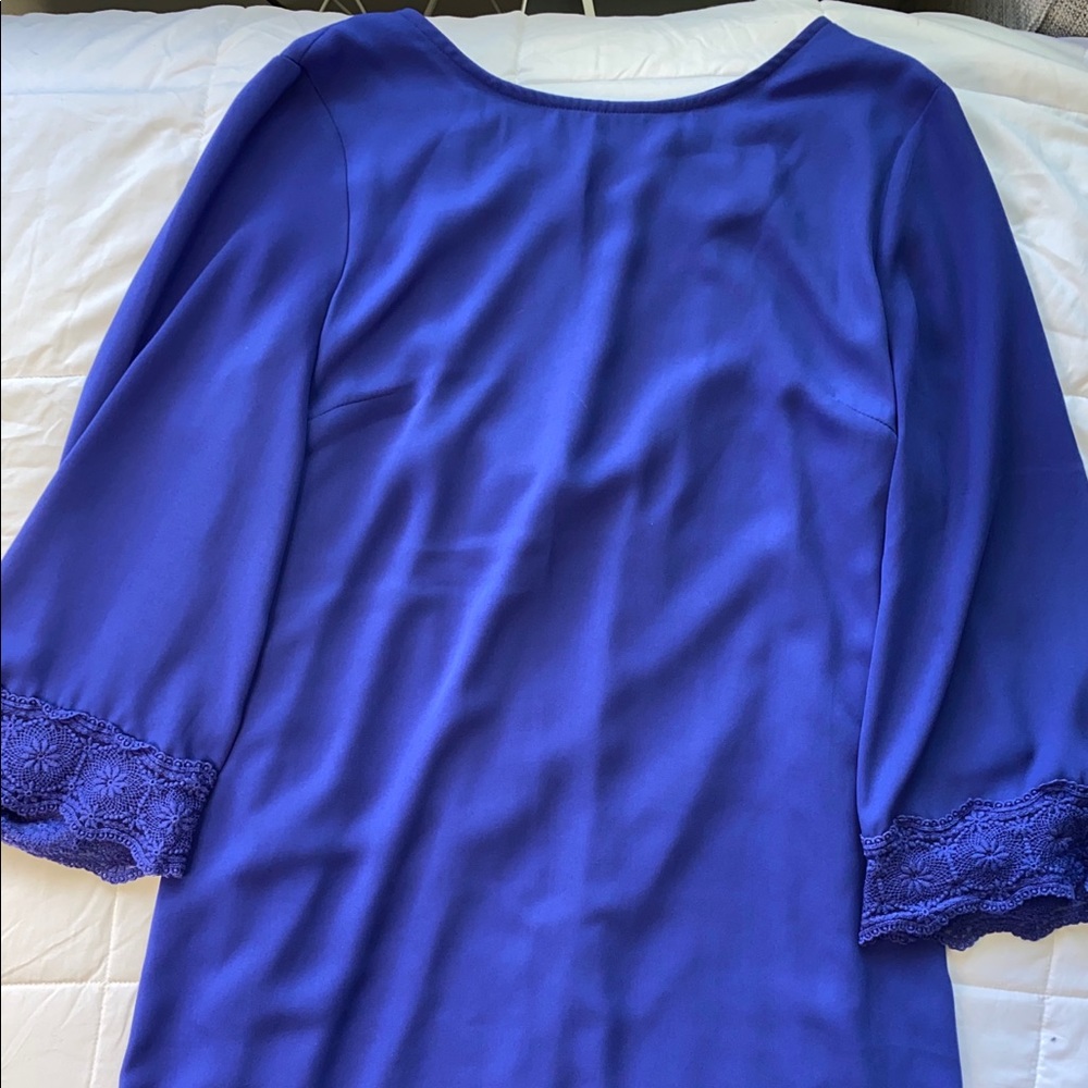 Blue, long sleeve dress with embroidery, S